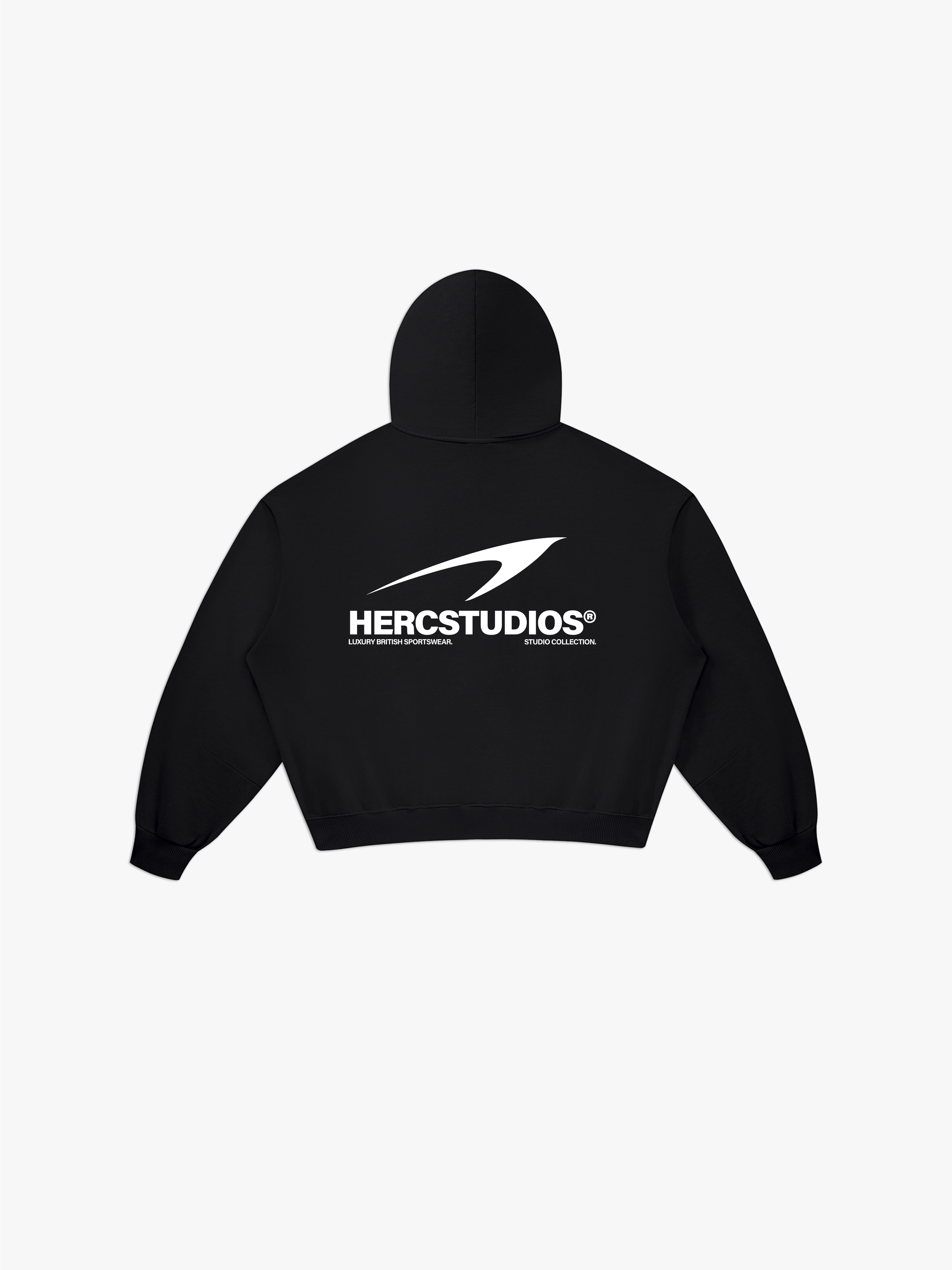 HERCSTUDIOS Vintage Wash Boxy Zip Hoodie - Black back flat lay
